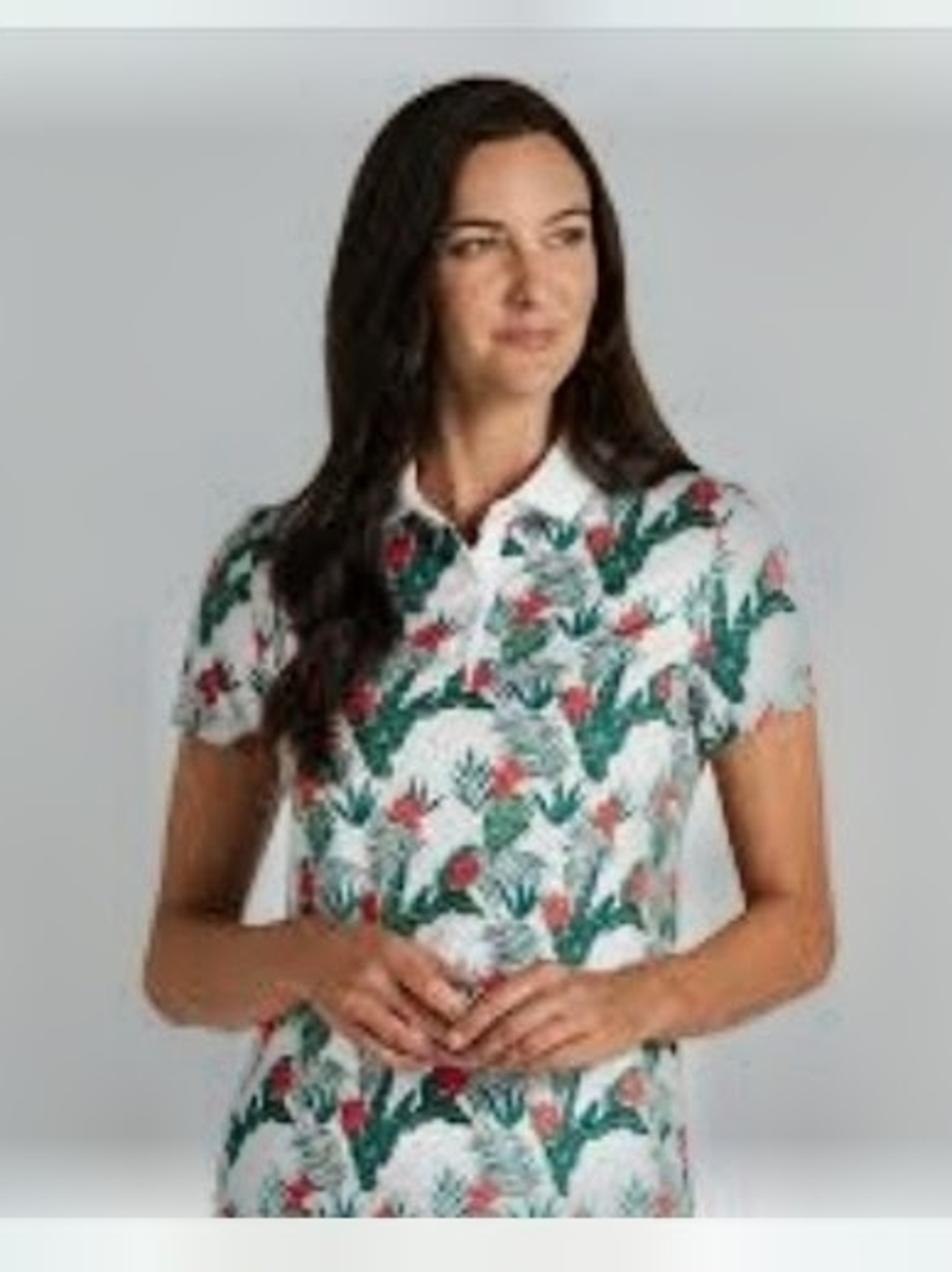 Puma White Crop Polo Top with Green & Pink Floral Motif